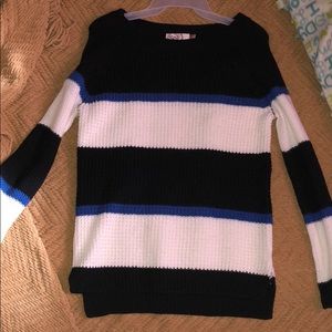 Black blue and white striped sweater